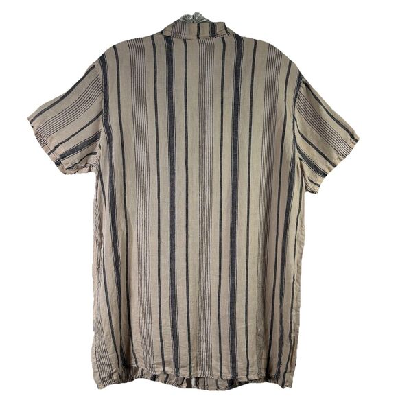 Free People x CP Shades Linen Striped Button Up Shirt Top Tan Navy Blue Sz. S - Picture 5 of 13
